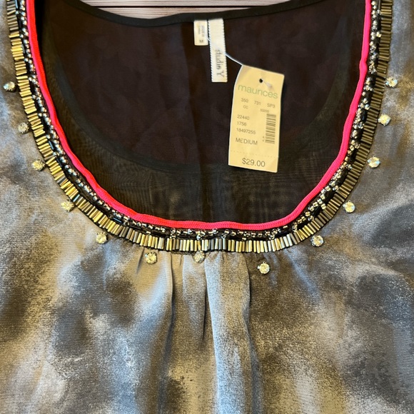 Maurices Studio Y Sheer Tank Gray Black Pink Rhinestone Medium - Picture 3 of 10